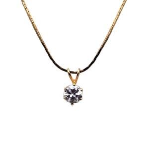 Elegant Solitaire Cubic Zirconia Pendant Necklace Gold-Tone Chain